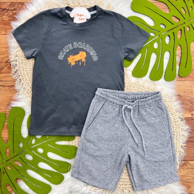  Conj Skate boarding e Chumbo e Laranja Short Listrado